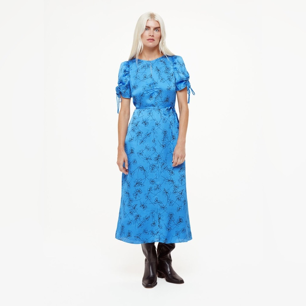 Whistles Blue Petite Aurelie Scribble Daisy Dress *NWT
